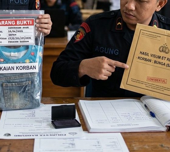 Barang bukti hasil visum dan pakaian korban